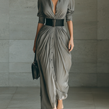Women's Long Pleated Dress in Gray
