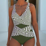 Swimsuit with Cross Over Design for Resort Casual Wear in Green