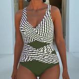 Women's Swimsuit – Geometric Wrap One Piece in Green