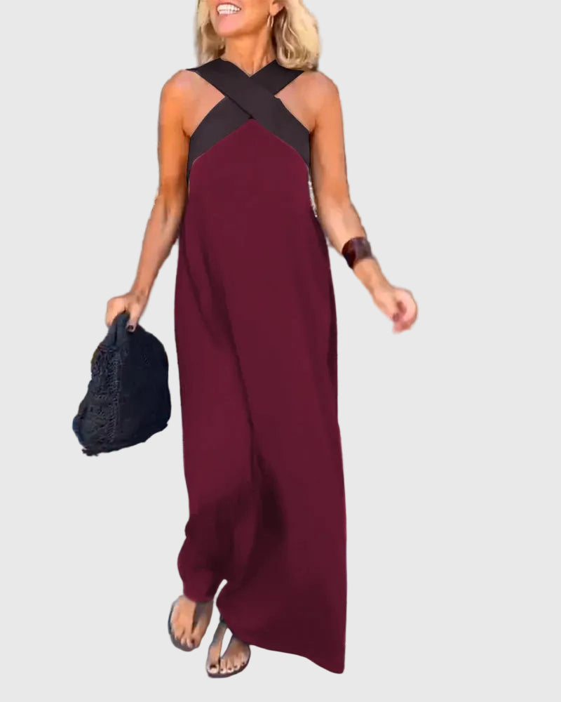 Women's Graceful Flowing Maxi Dress in Burgundy