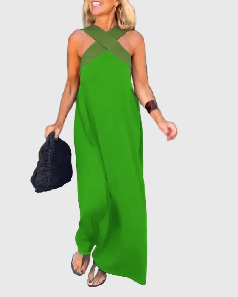 Women's Graceful Flowing Maxi Dress in Green