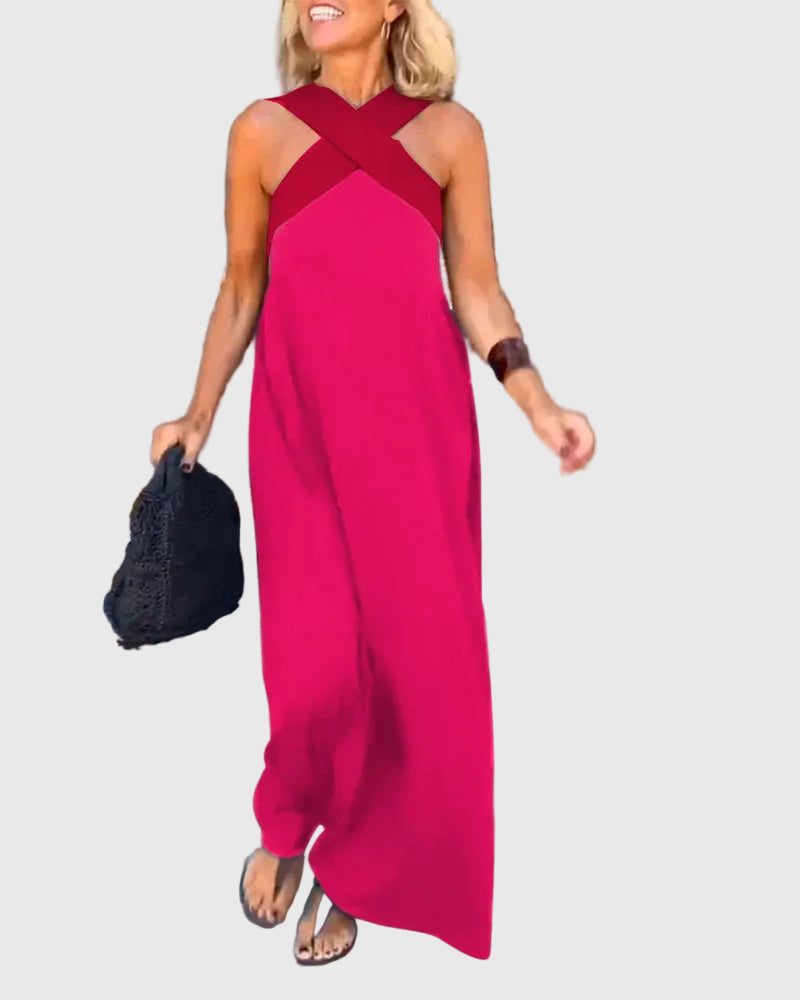 Women's Graceful Flowing Maxi Dress in Rose Red