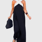 Women's Graceful Flowing Maxi Dress in Black-white