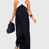 Women's Graceful Flowing Maxi Dress in Black-white
