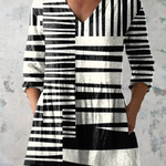 Sophie Long Blouse with V-Neck in Black White