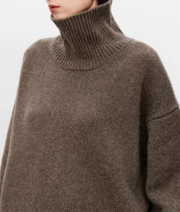 Anneliese Cable-Knit Turtleneck Sweater in Brown