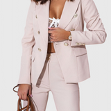 Women's Fitted Blazer with Slim Pants in Beige