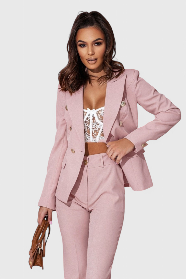 Women's Fitted Blazer with Slim Pants in Light Pink