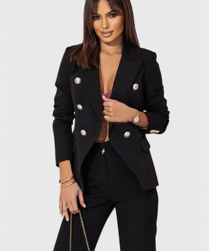 Women's Fitted Blazer with Slim Pants in Black