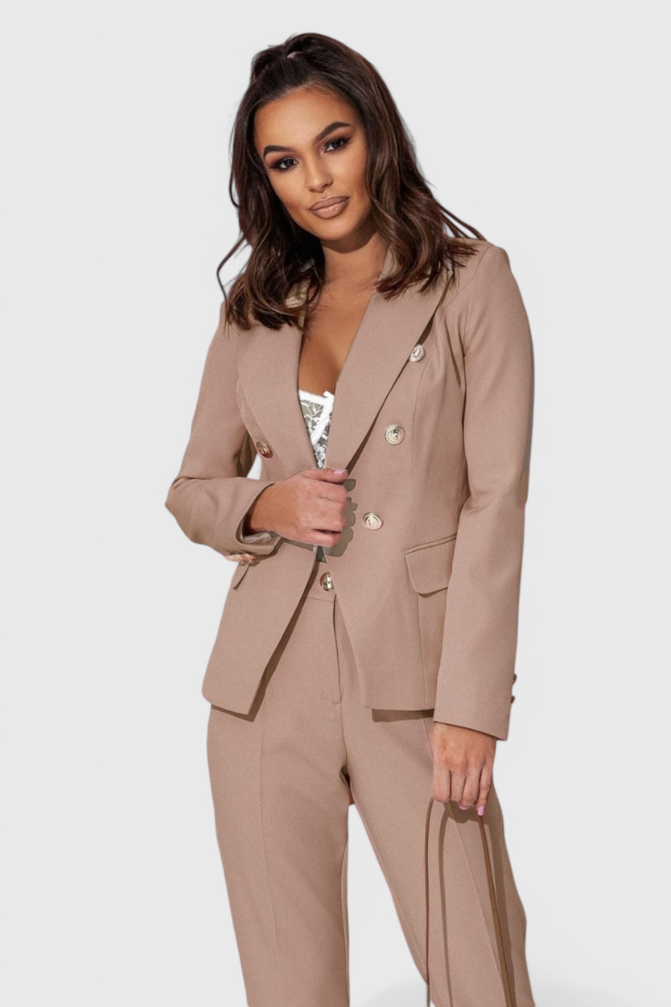 Women's Fitted Blazer with Slim Pants in Khaki