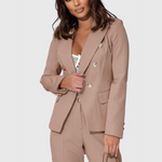 Women's Fitted Blazer with Slim Pants in Khaki