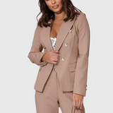 Women's Fitted Blazer with Slim Pants in Khaki