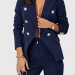 Women's Fitted Blazer with Slim Pants in Navy Blue