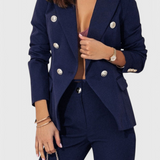 Women's Fitted Blazer with Slim Pants in Navy Blue