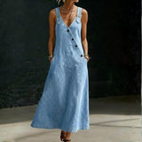 Women's Button-Front Denim Maxi Dress