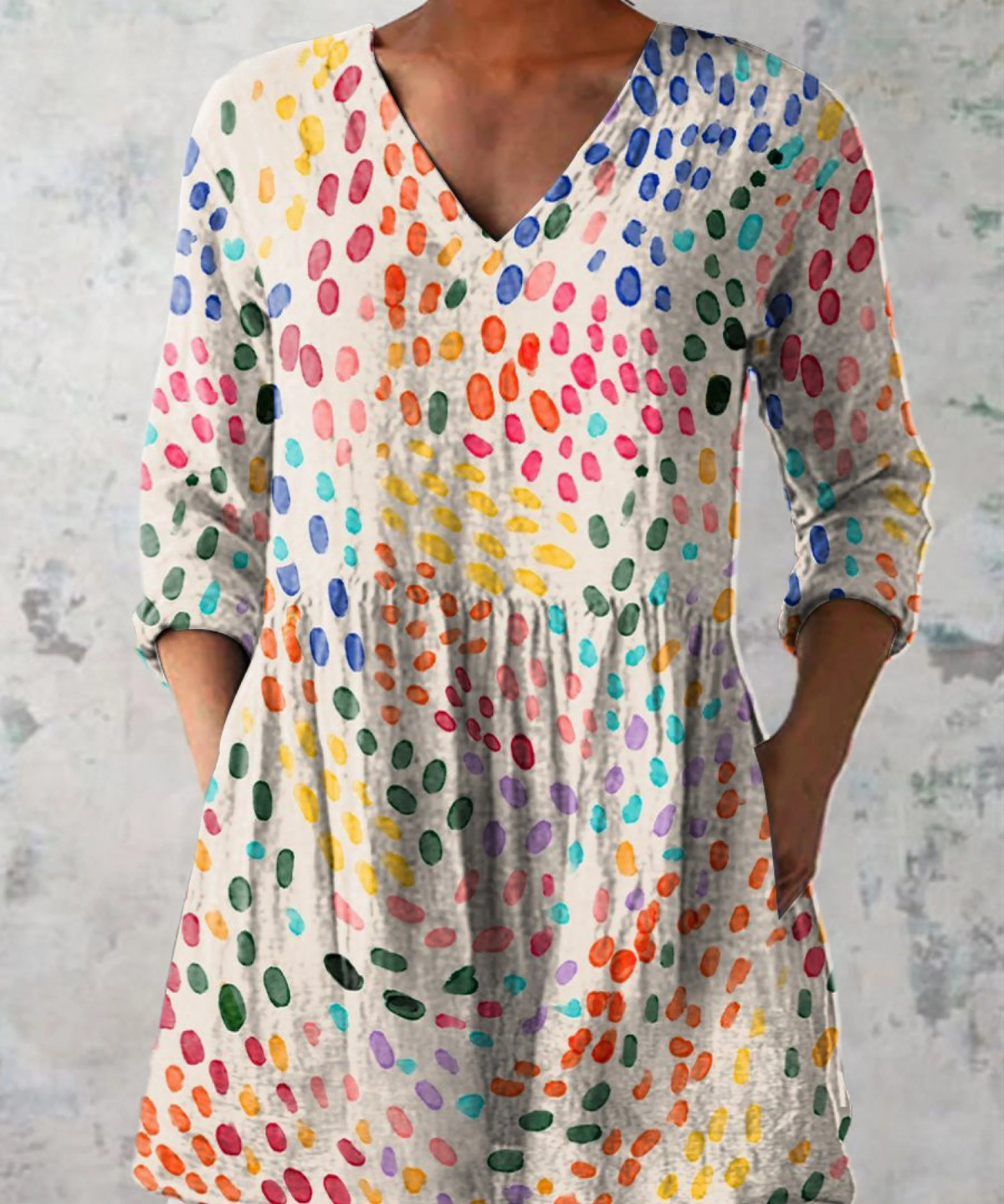 Pauline Long Blouse with V-Neck in Multicolor