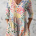 Pauline Long Blouse with V-Neck in Multicolor