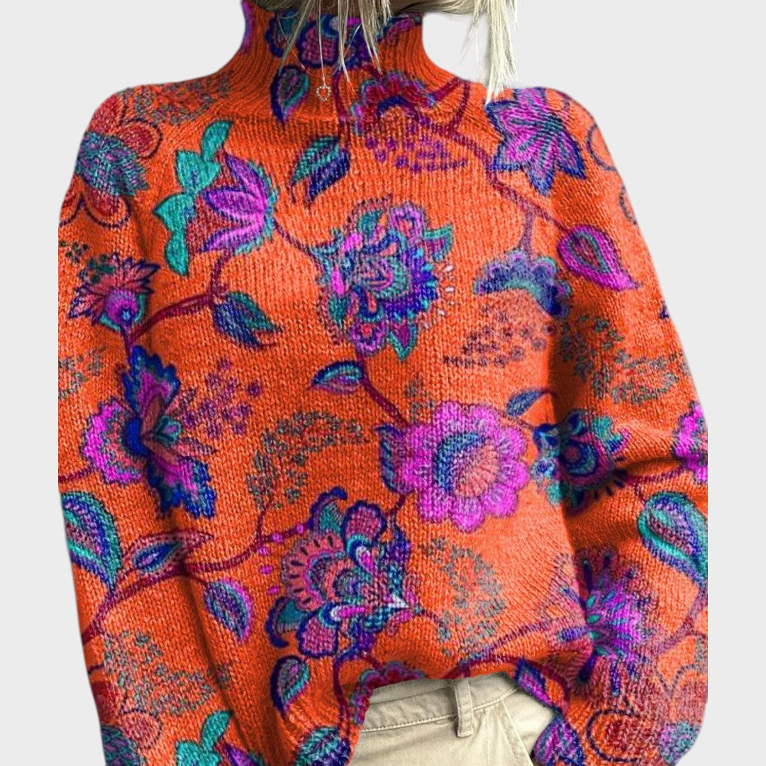 Marlene Artistic Print Turtleneck Sweater