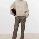 Anneliese Cable-Knit Turtleneck Sweater in Beige