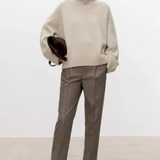 Anneliese Cable-Knit Turtleneck Sweater in Beige