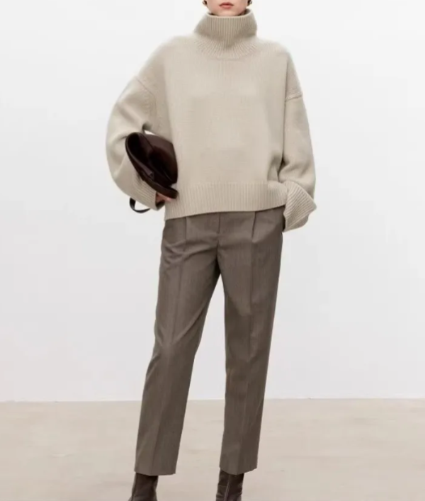 Anneliese Cable-Knit Turtleneck Sweater in Beige