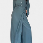 Women's Casual Shirt and Skirt Pants Set in Blue