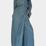 Women's Casual Shirt and Skirt Pants Set in Blue