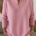 Women's Pink Button Henley Sweater