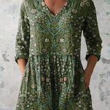 Julie Long Blouse with V-Neck in Green