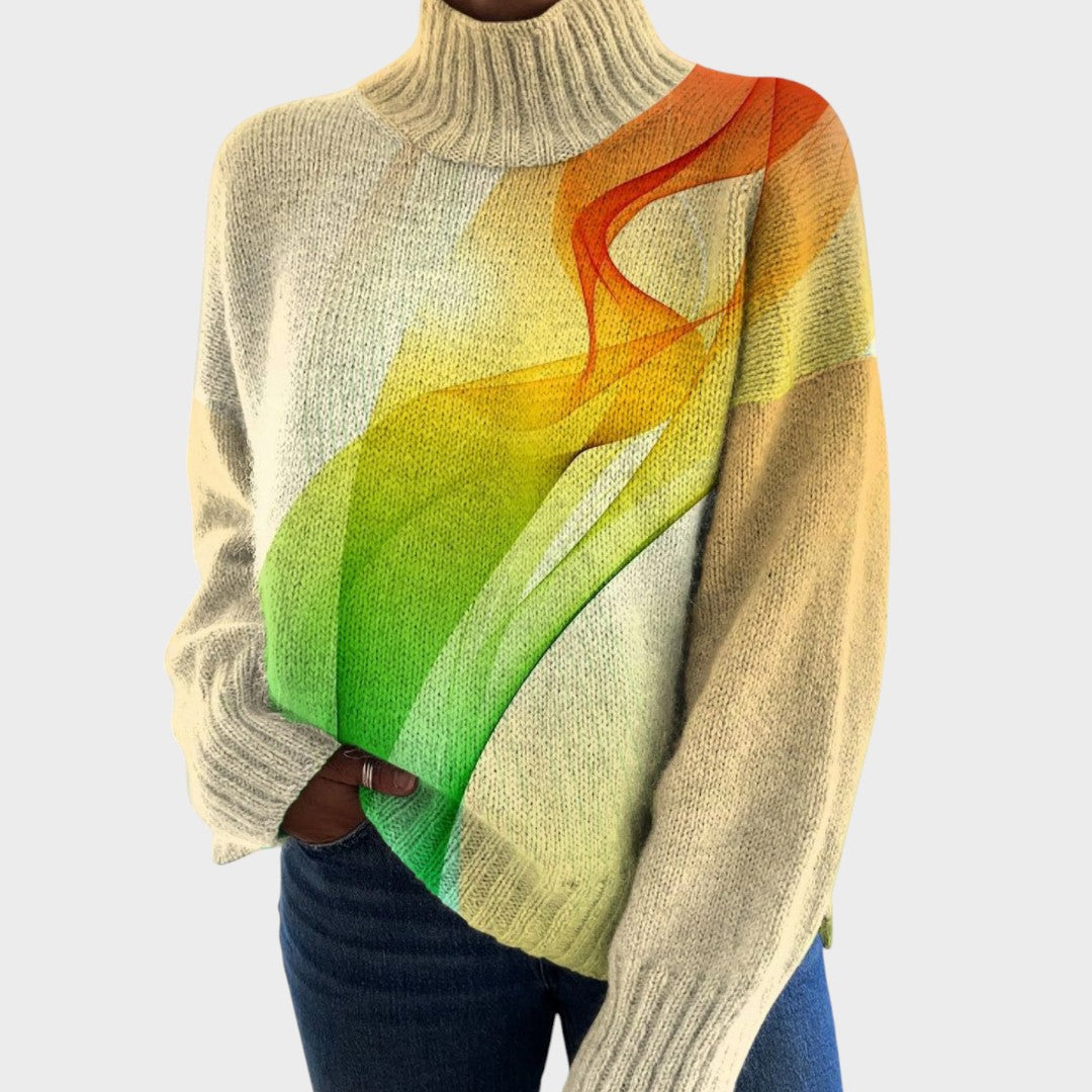 Vonda Artistic Print Turtleneck Sweater