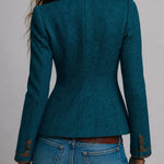 Retro Herringbone Tweed Fitted Blazer with Contrast Trim