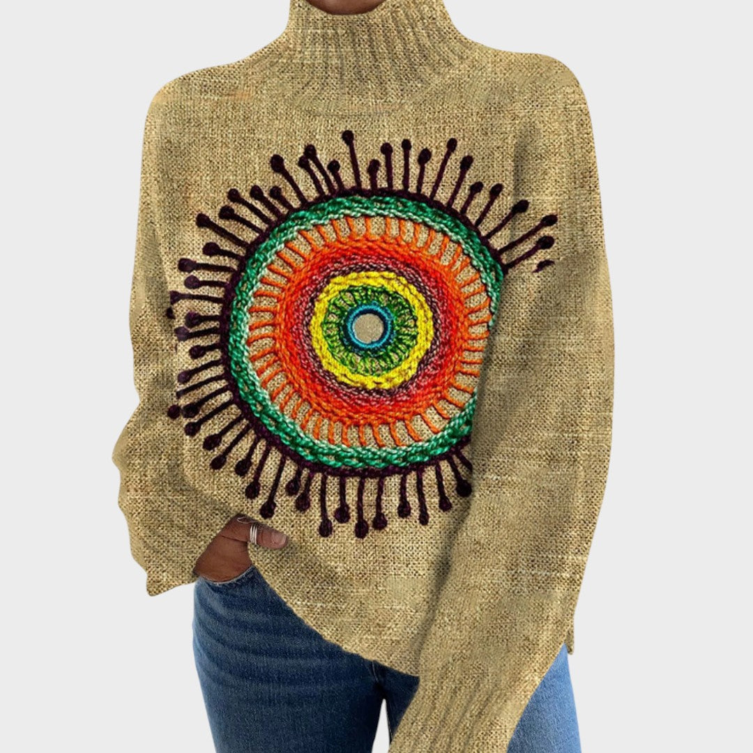 Charlene Artistic Print Turtleneck Sweater