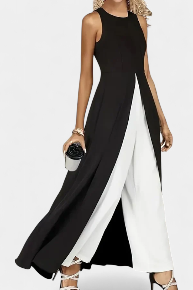 Two-Tone Sleeveless Layered Long Set with Flared Pants, photo 2