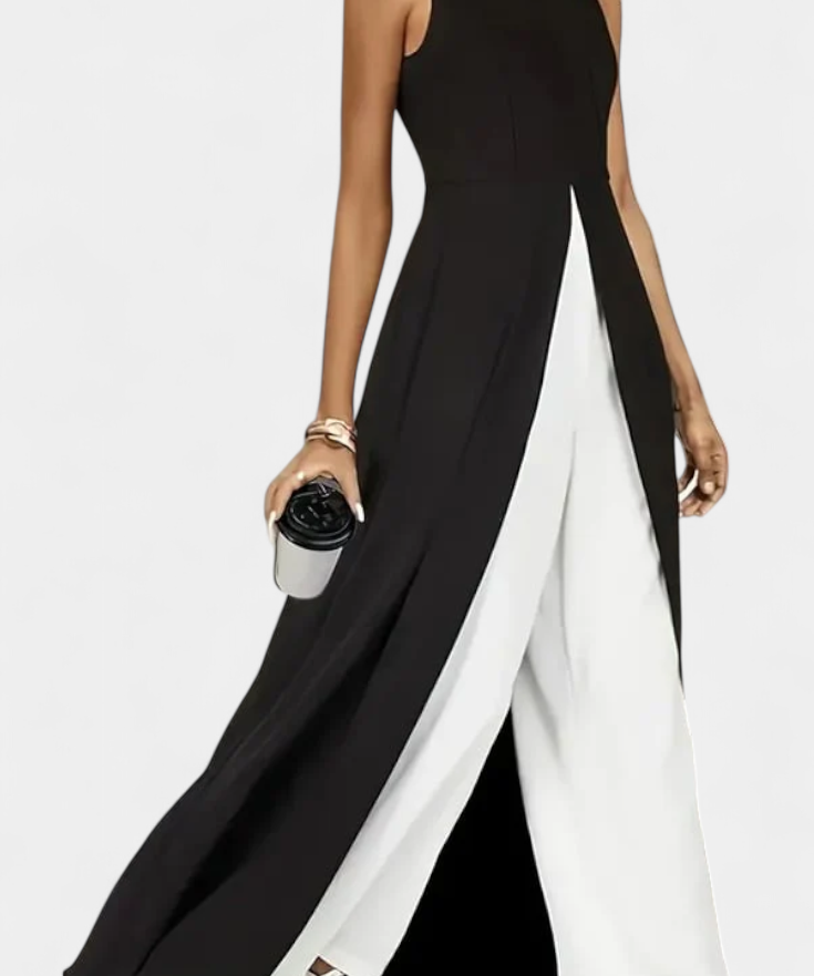 Two-Tone Sleeveless Layered Long Set with Flared Pants, photo 2