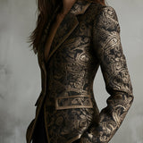 Quiet Luxury Paisley Jacquard Wrapped Lapels Fitted Blazer