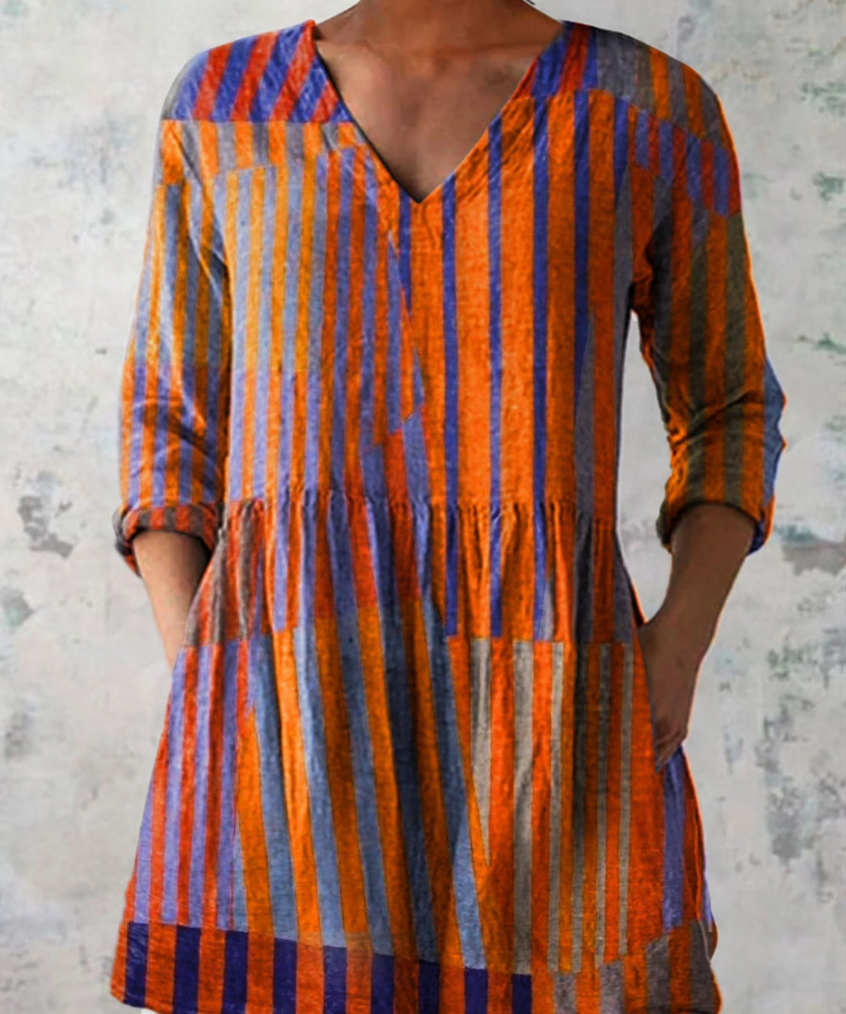 Nadia Long Blouse with V-Neck in Orange