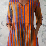 Nadia Long Blouse with V-Neck in Orange