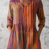 Nadia Long Blouse with V-Neck in Orange