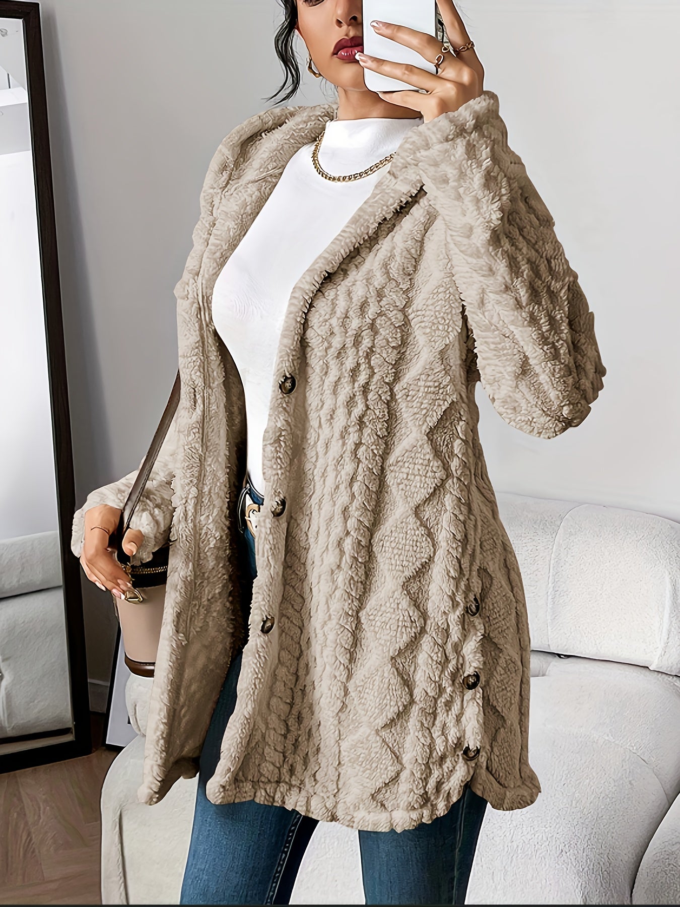 Women's Plush Hooded Jacket in Cream