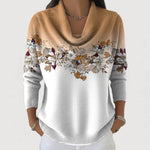 Women's Floral Turtleneck Sweater in Camel