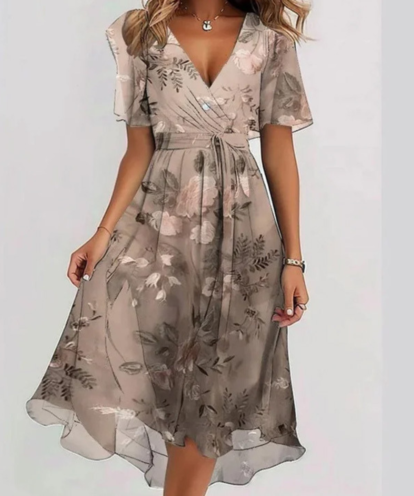 Women's Summer Dress With Belly Cover in Brown