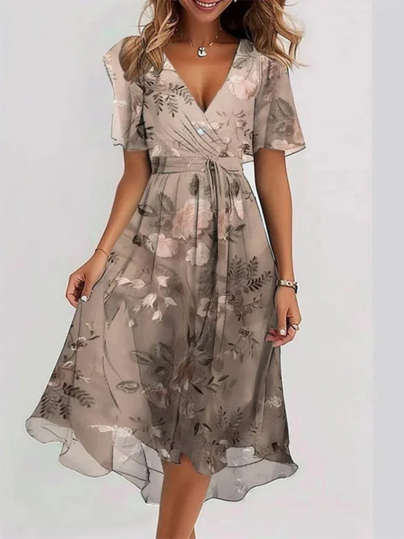 Women's Summer Dress With Belly Cover in Brown