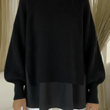 Women's Layered-Look Knit Sweater in Black