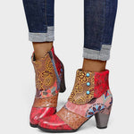 Women's Waterproof Ankle Boots with Zip in Red