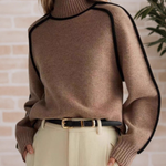 Donna Elegant Mock-Neck Sweater in Brown