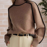 Donna Elegant Mock-Neck Sweater in Brown