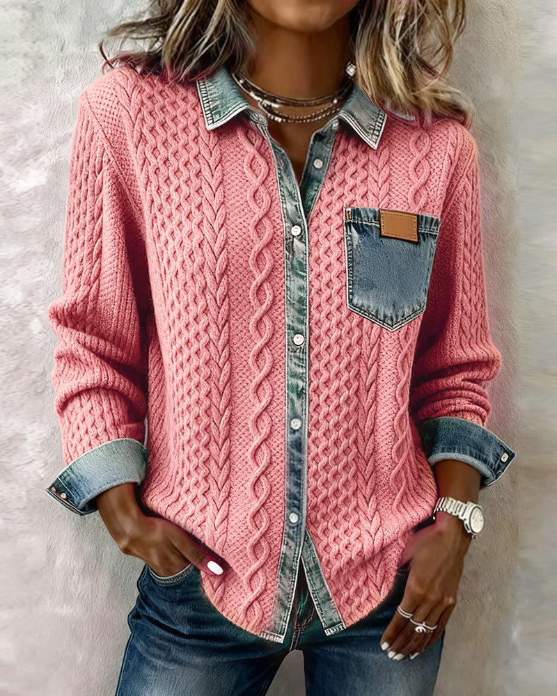Women's Pink Knitted Denim Sweater, photo 2