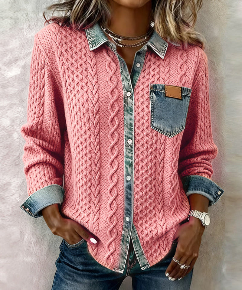 Women's Pink Knitted Denim Sweater, photo 2