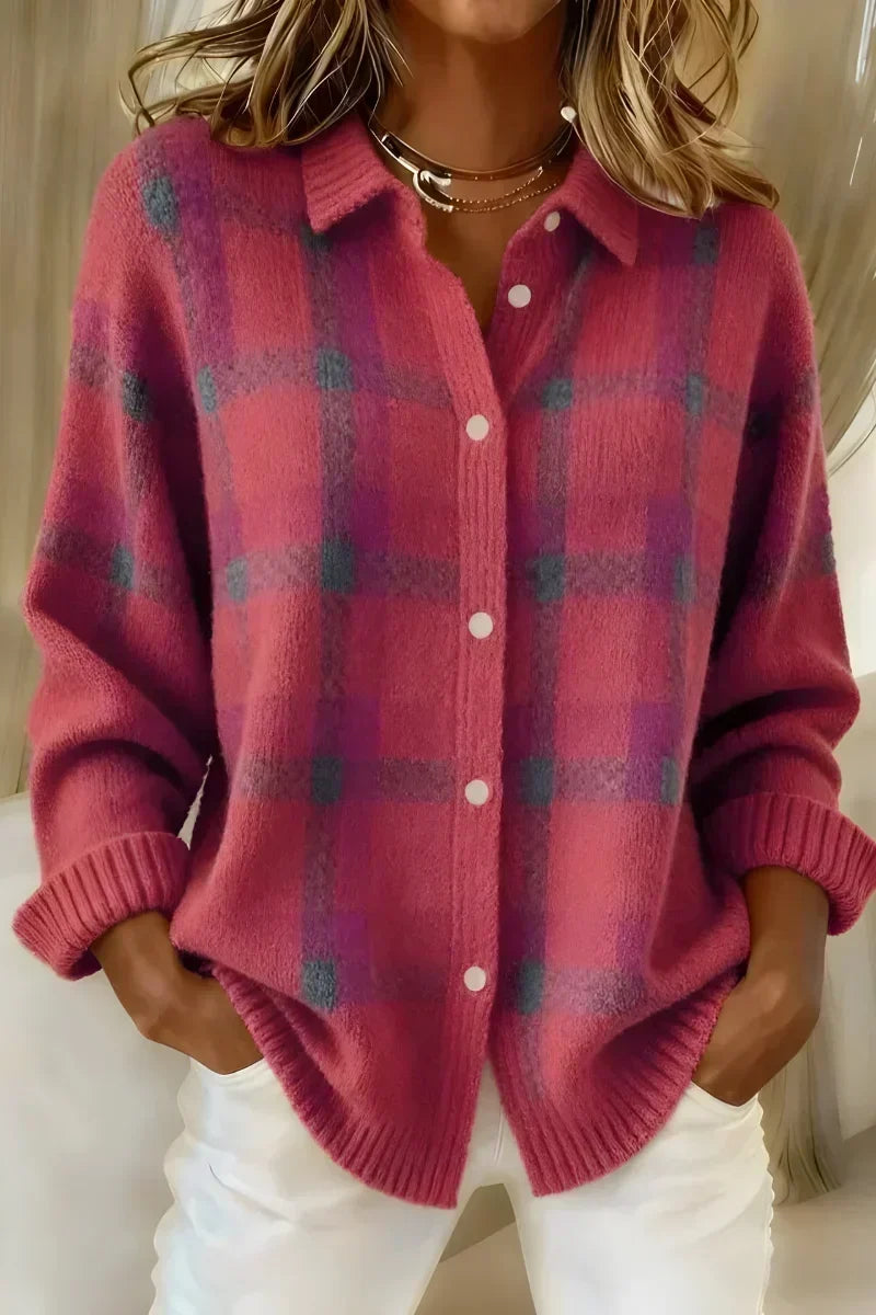 Ashley Checkered Cardigan in Pink