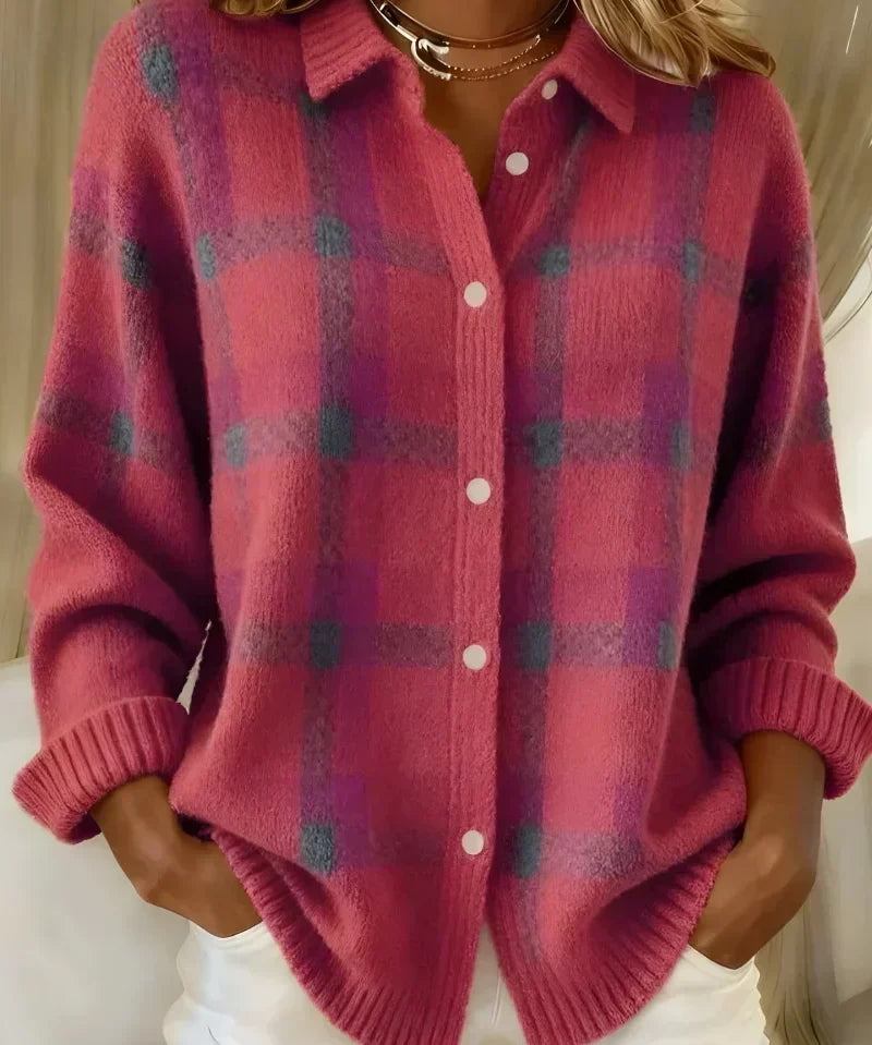 Ashley Checkered Cardigan in Pink